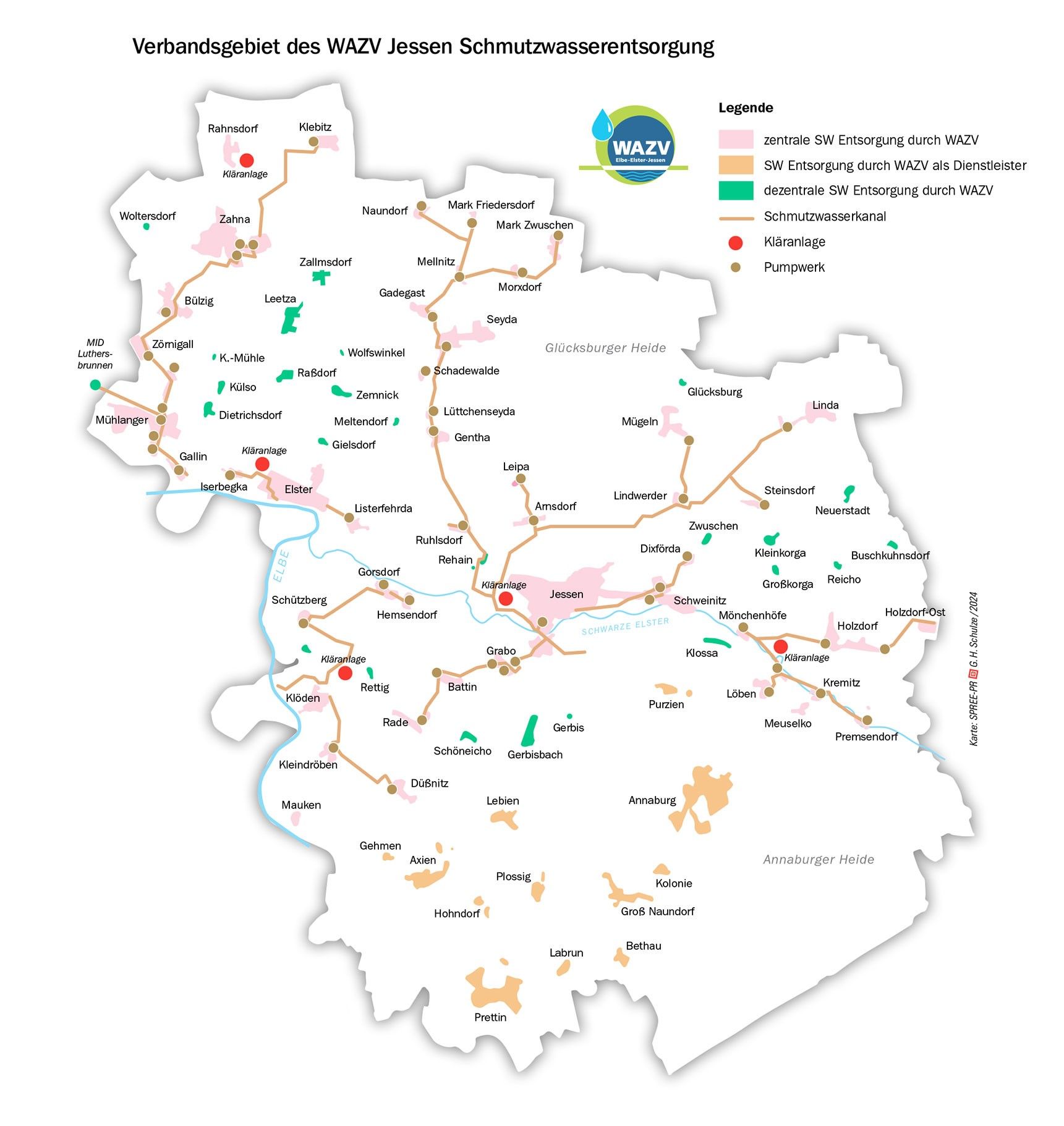 Verbandsgebiet des WAZV Jessen Schmutzwasserentsorgung